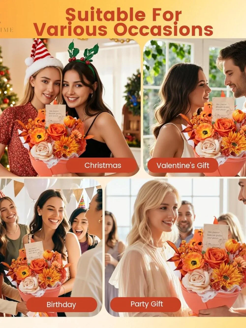 Tinge Time Preserved Flower Bouquet, Orange Artificial Flowers-Faux Flowers